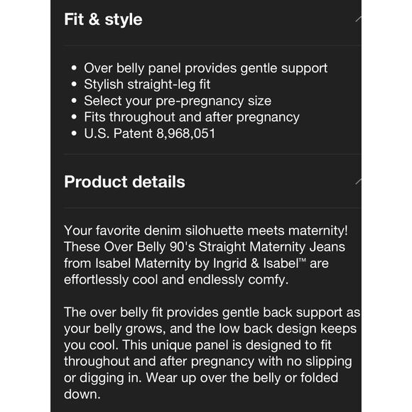 Isabel Maternity Over Belly 90's Straight Cargo Maternity Jeans Black 12 NWT - Picture 5 of 5